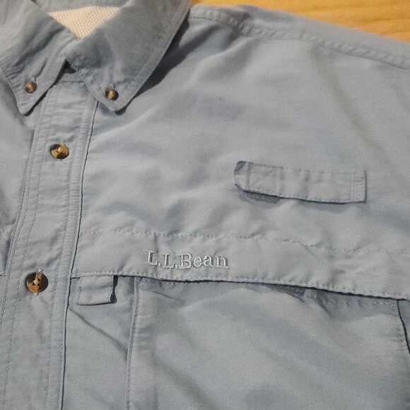 L.L. Bean - Button Up Shirt Men's Size Large - Short Sleeve Fishing Blue - Picture 2 of 5